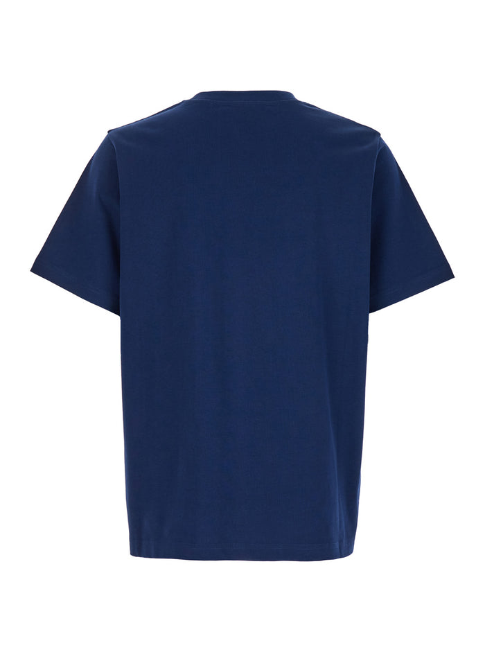 Blue Crewneck T-Shirt With Maxi Logo Print On The Front Cotton Man Blu Organic Tshirts And Polo Shirts