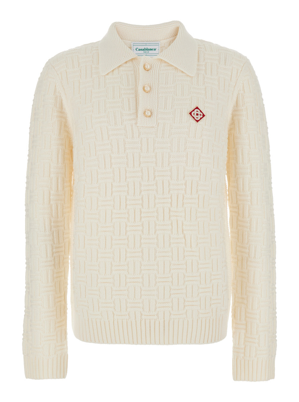 White Polo Sweater With Logo Patch Jacquard Wool Man Merino Tshirts And Shirts