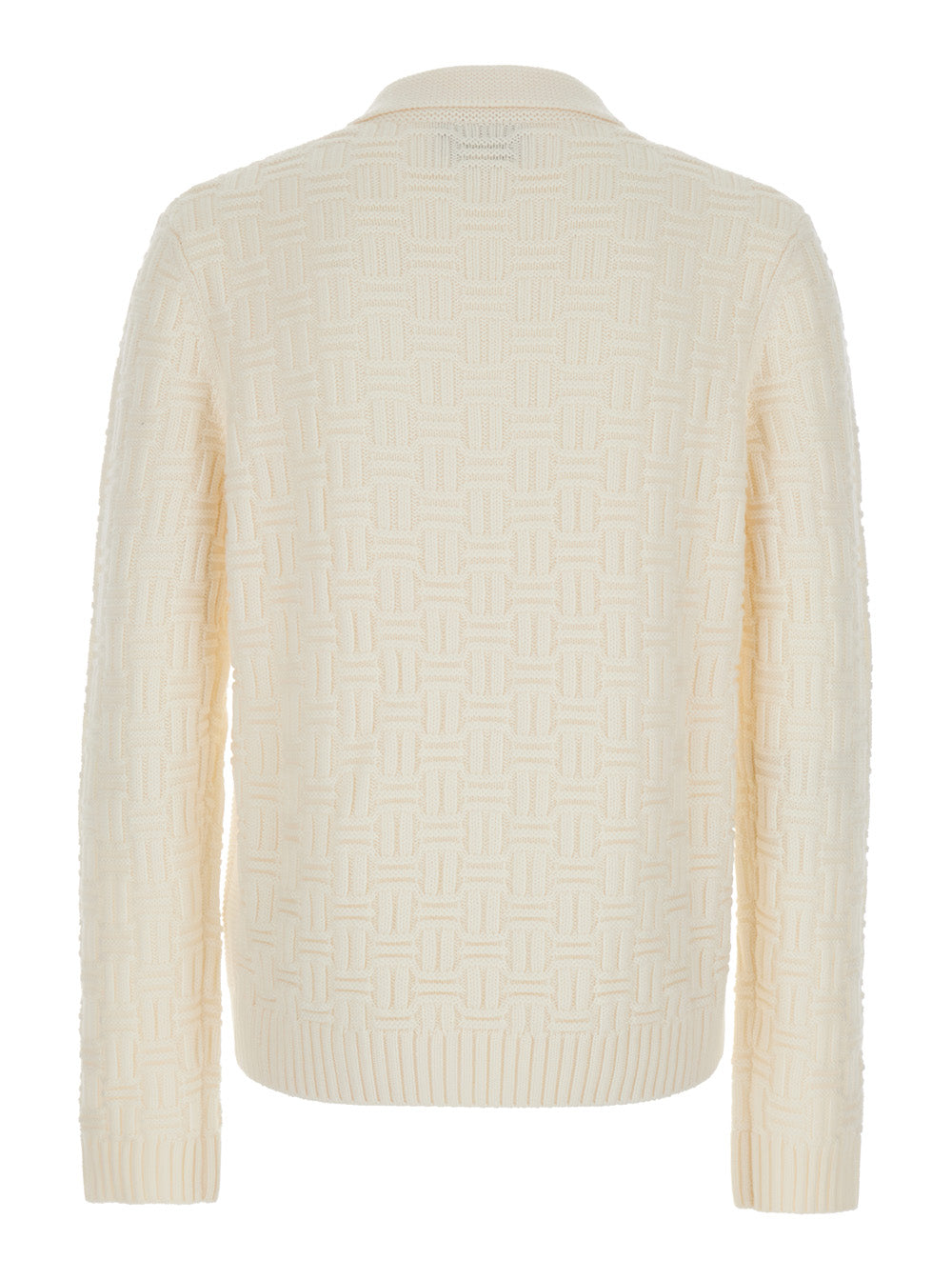 White Polo Sweater With Logo Patch Jacquard Wool Man Merino Tshirts And Shirts