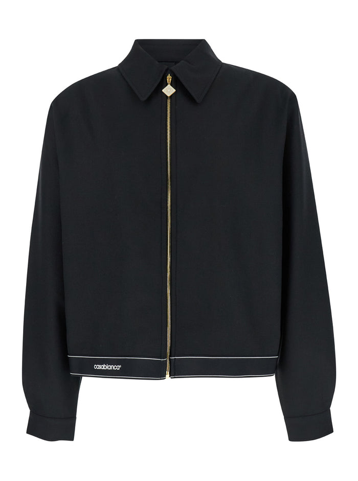 Black Jacket With Pointed Collar Wool Man Virgin