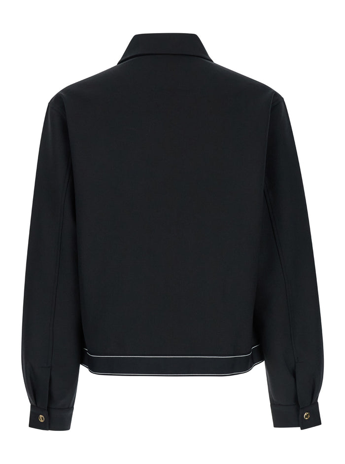 Black Jacket With Pointed Collar Wool Man Virgin
