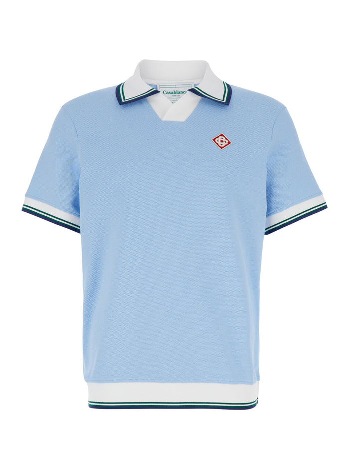 Light Blue Polo Shirt With Logo Embroidery Cotton Man Organic Tshirts And