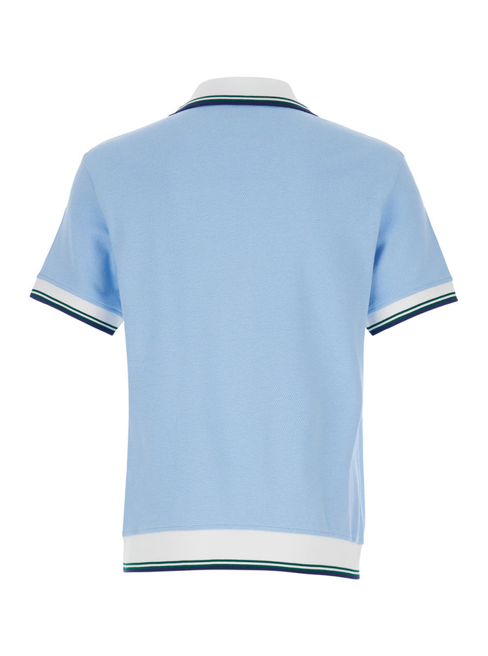 Light Blue Polo Shirt With Logo Embroidery Cotton Man Organic Tshirts And