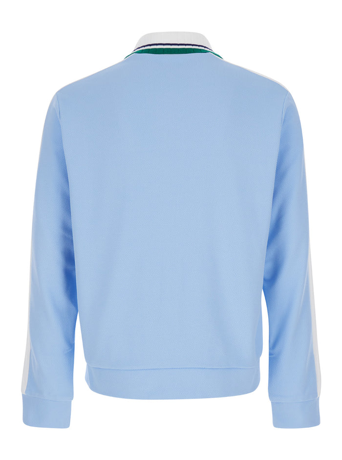 Light Blue Track Jacket With Logo Lettering Print Cotton Blend Man Polyamide Sweatshirts