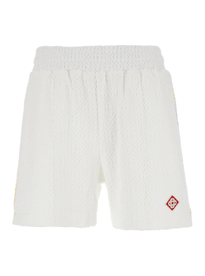 White Shorts With Logo Patch Cotton Blend Man Polyamid Elastan And Bermuda