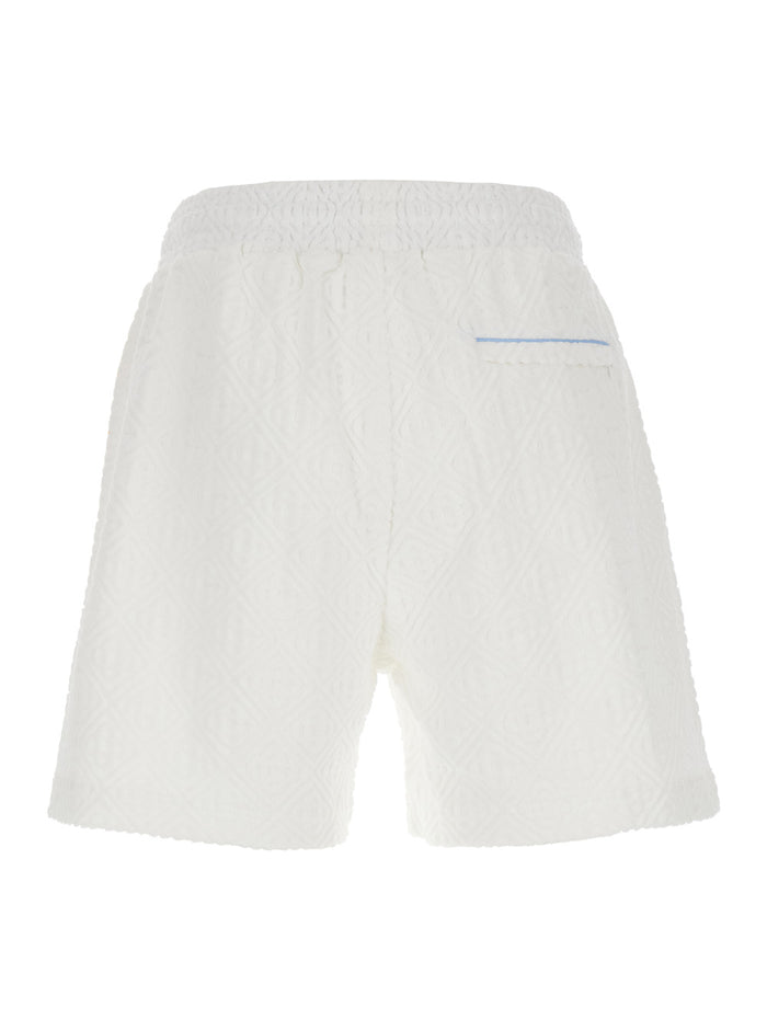 White Shorts With Logo Patch Cotton Blend Man Polyamid Elastan And Bermuda