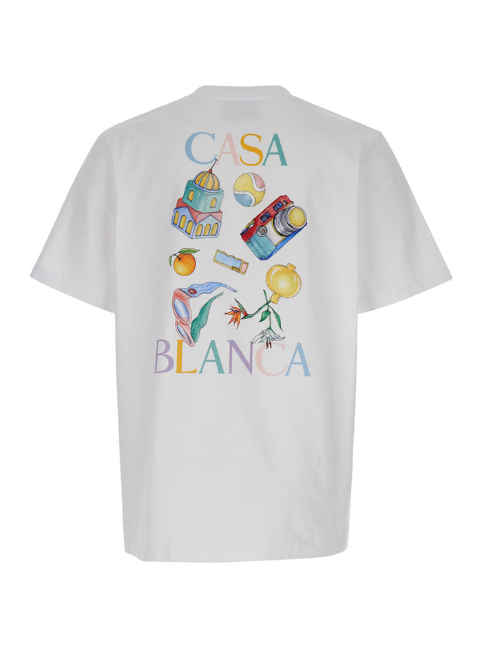 Objets En Vrac White Crewneck T-Shirt With Print Cotton Man Organic Tshirts And Polo Shirts