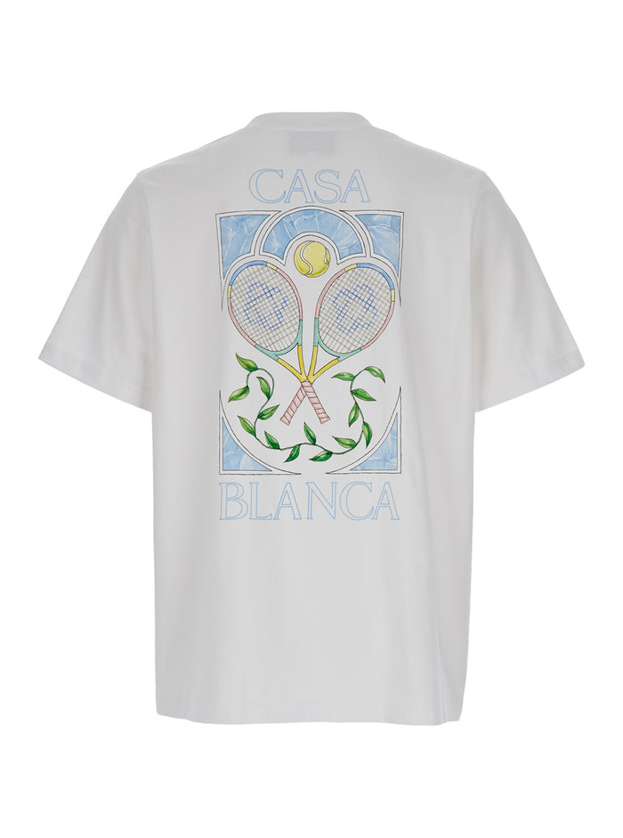 Tennis Pastelle White Crewneck T-Shirt With Print Cotton Man Organic Tshirts And Polo Shirts