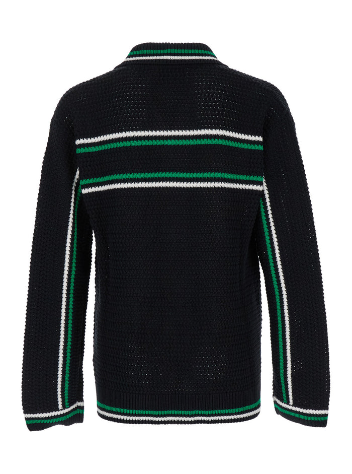 Black Long Sleeve Shirt With Logo Patch Crochet Man Cotton And Blouses