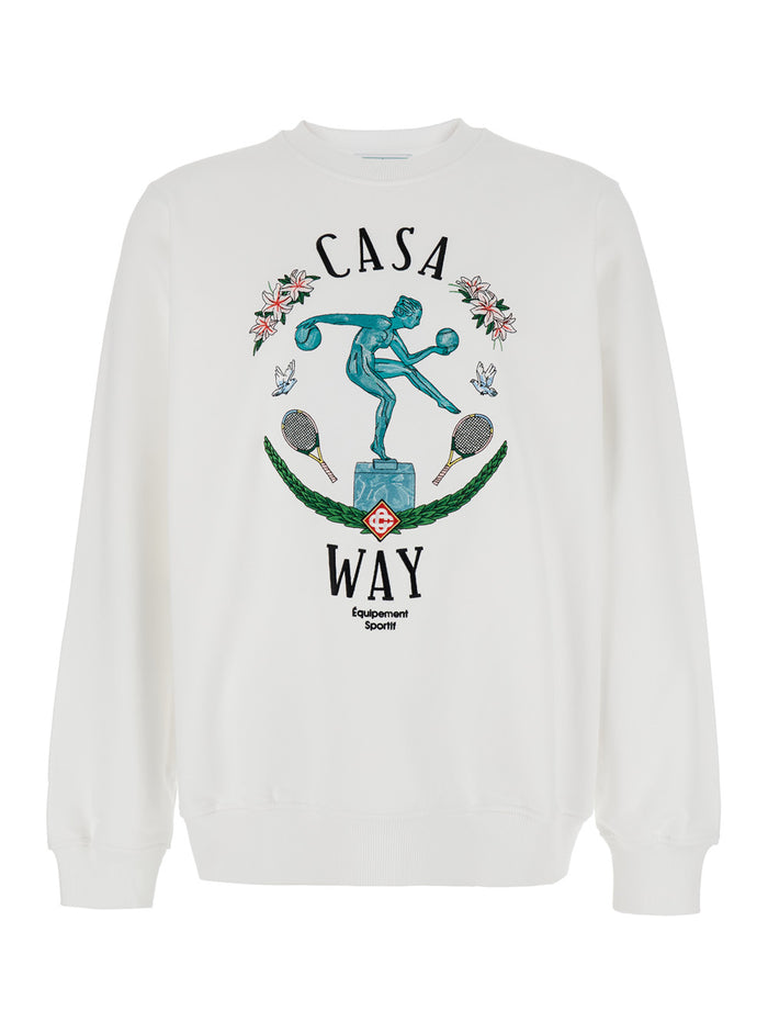 White Sweatshirt With Statue En Marbre Embroidery Cotton Man Organic Sweatshirts