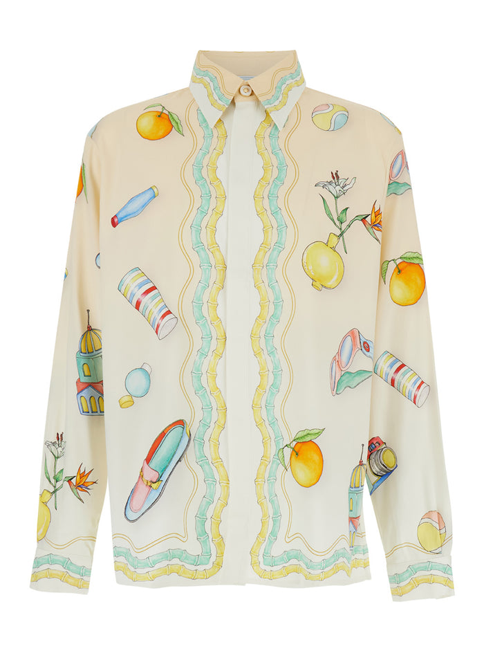 Multicolor Long Sleeve Shirt With All-Over Graphic Print Cady Man White And Blouses