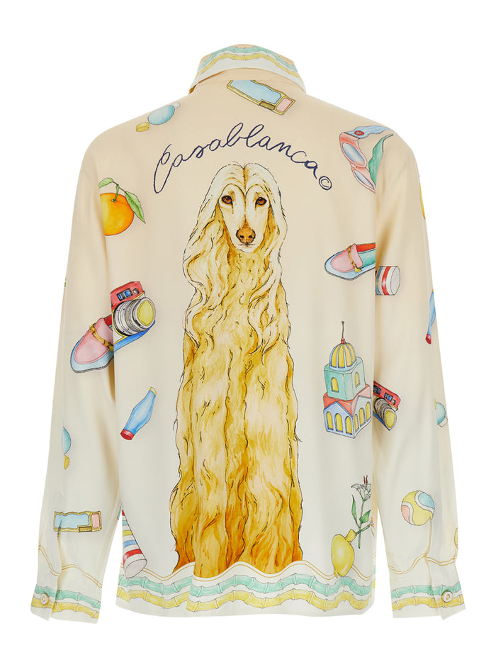 Multicolor Long Sleeve Shirt With All-Over Graphic Print Cady Man White And Blouses
