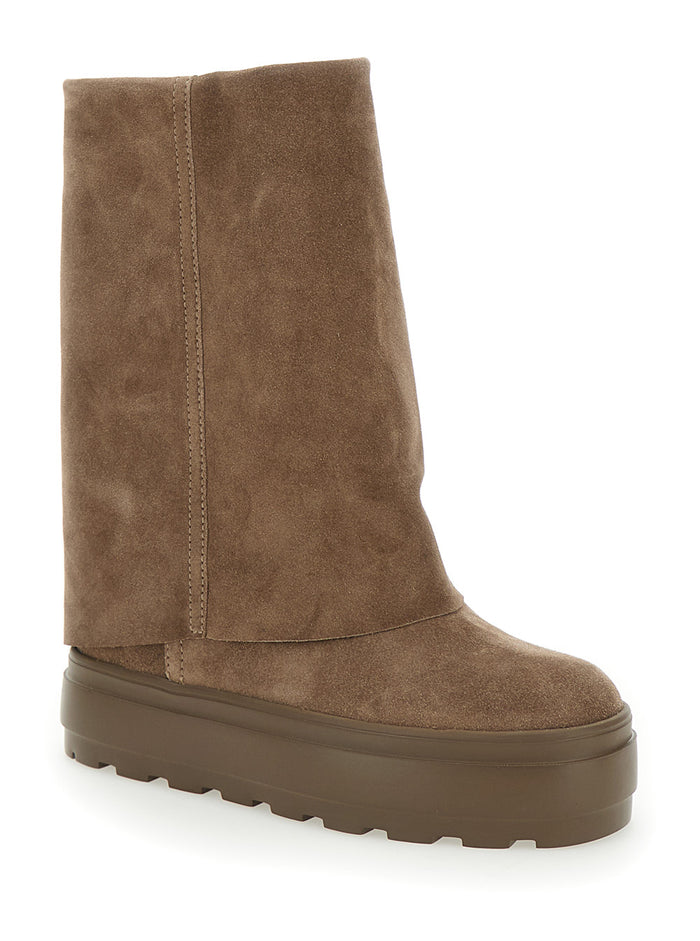 New Double Face Beige Reversible Boots Suede Woman Calf Ankle