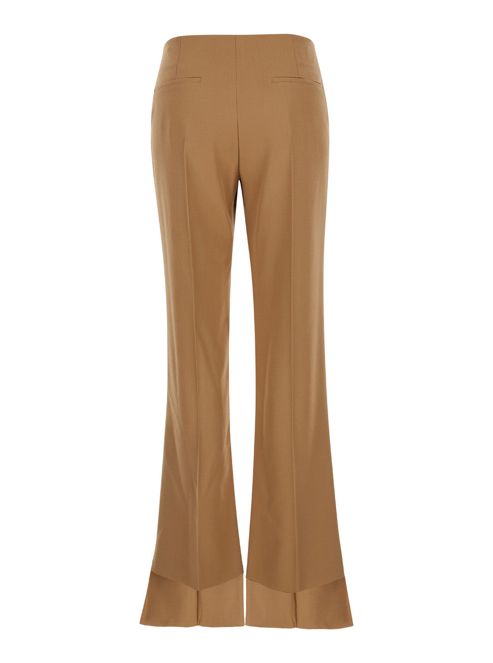 Beige Flared Pants with Asymmetric Hem in Grain de Poudre Wool Woman Sheep Trousers