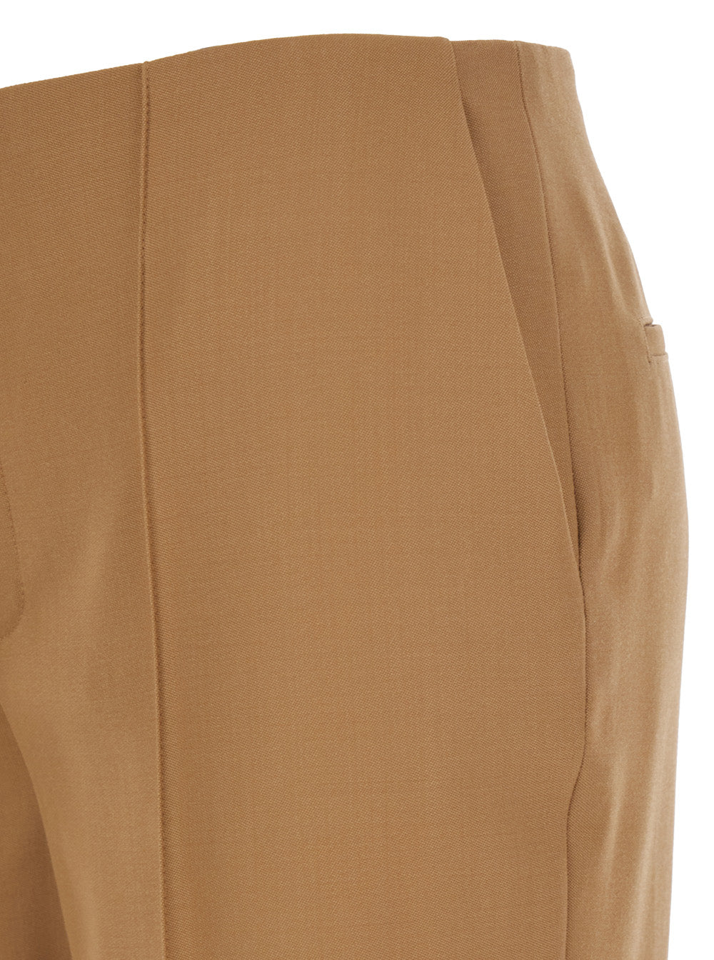 Beige Flared Pants with Asymmetric Hem in Grain de Poudre Wool Woman Sheep Trousers