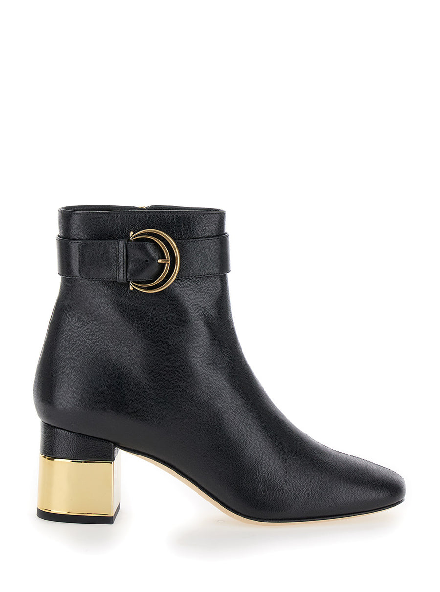 Black Ankle Boots With C Buckle Goat Leather