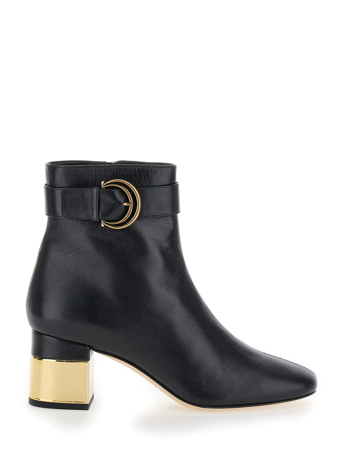 Alize Black Ankle Boots with C Buckle in Smooth Leather Woman Goat