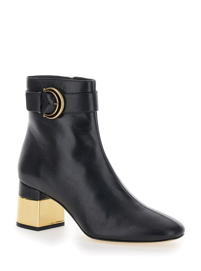 Alize Black Ankle Boots with C Buckle in Smooth Leather Woman Goat