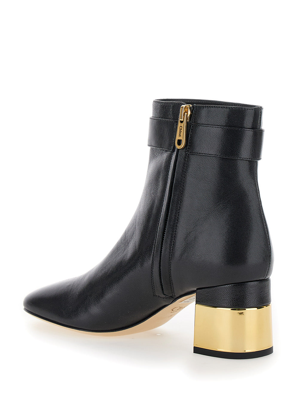 Alize Black Ankle Boots with C Buckle in Smooth Leather Woman Goat