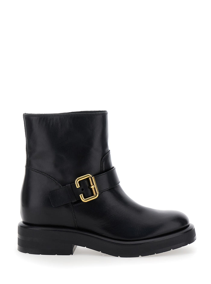 Coddington Black Ankle Boots with Paddington Buckle in Leather Woman Calf