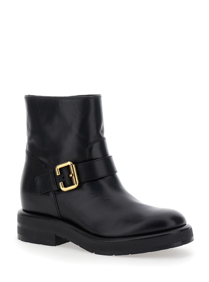Coddington Black Ankle Boots with Paddington Buckle in Leather Woman Calf