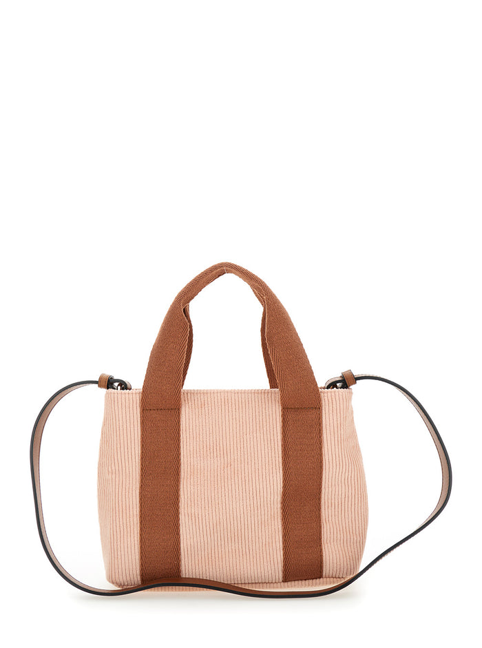 Pink Handbag With Logo Patch Cotton Girl Hand Bags