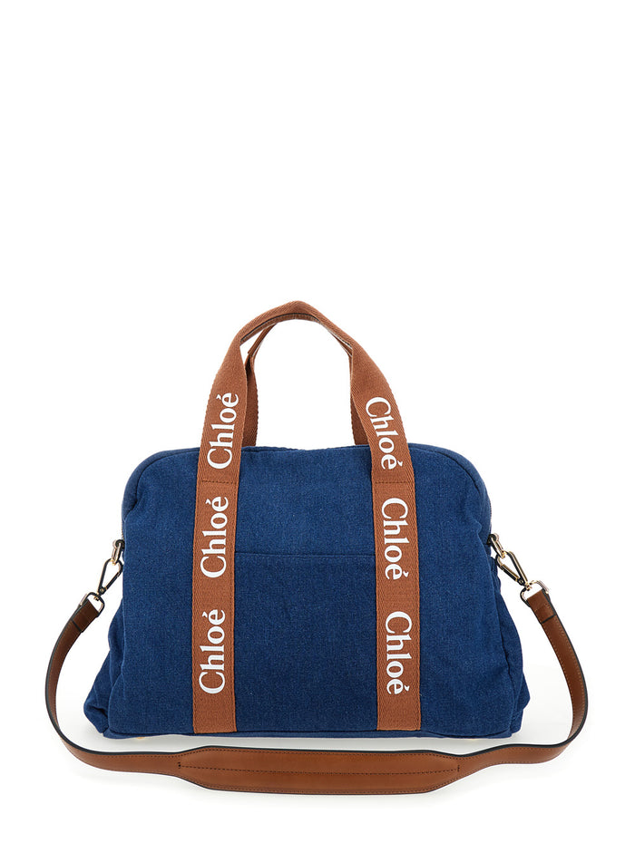 Blue Changing Bag With Logo Print Cotton Blu Crossbody