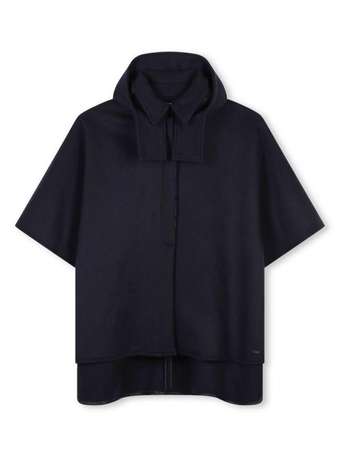 Blue Hooded Coat With Collar Wool Girl Blu