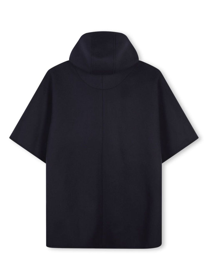 Blue Hooded Coat With Collar Wool Girl Blu