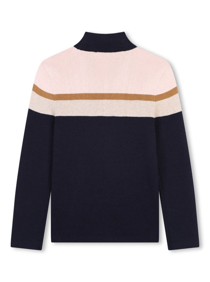Blue Sweater With Jacquard Logo Detail Cotton Blend Girl Blu Jersey