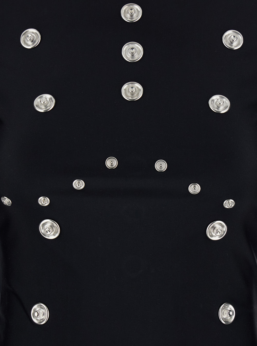 Black T-Shirt With High Neck And All-Over Eyelet Embellishments Tech Fabric Stretch Woman 78 % Polyamide 22 Elastane Jersey