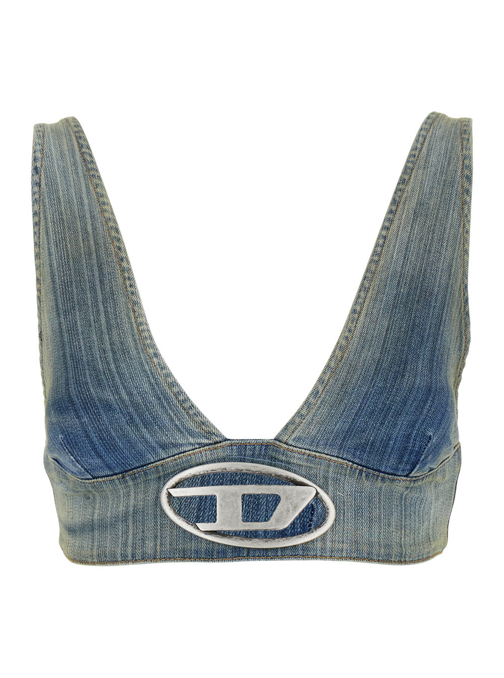 Elly Light Blue Top With D-Logo Patch Stretch Denim Woman Cotton Elastan Tops