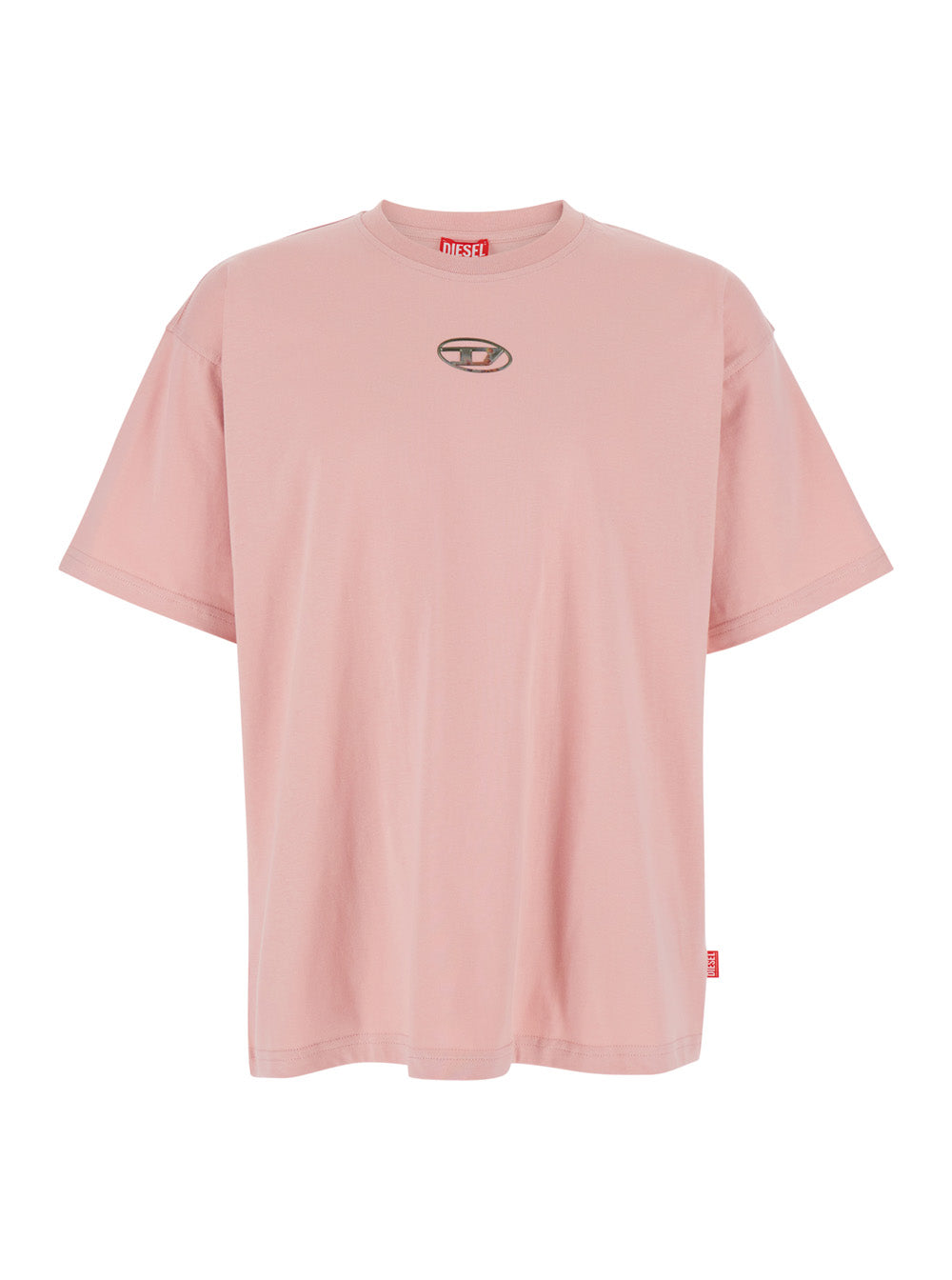 Rust Pink Crewneck T-Shirt With Logo Detail Cotton Man Tshirts And Polo Shirts