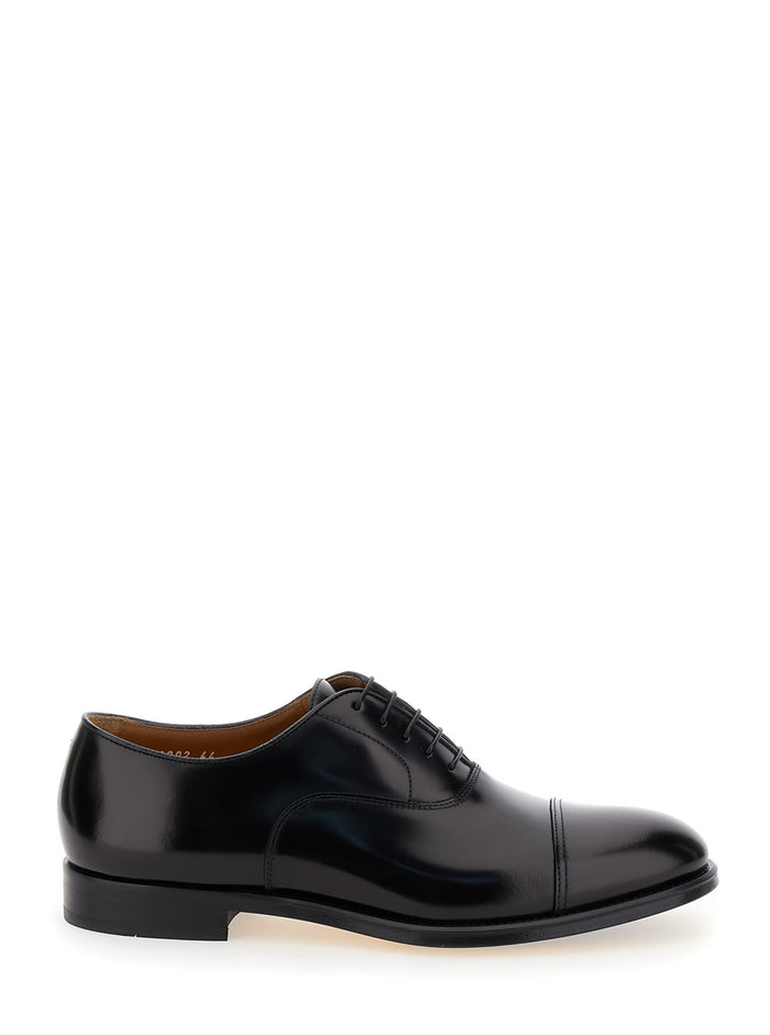 Black Oxford Shoes With Five Holes Smooth Leather Man Calf Lace