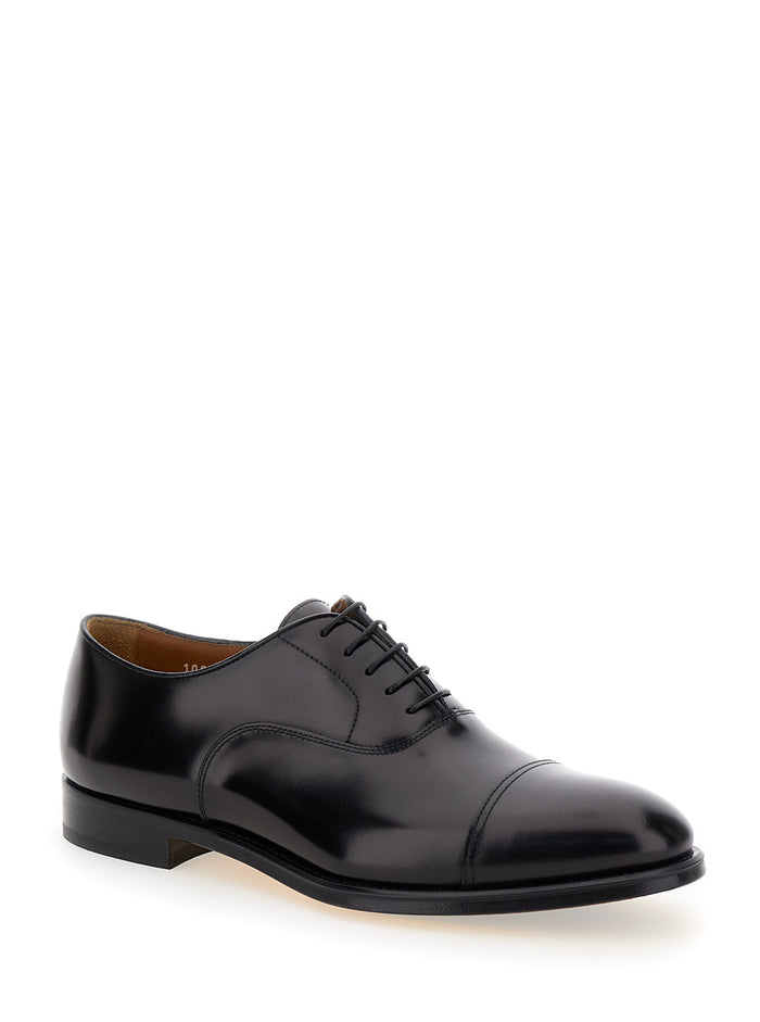 Black Oxford Shoes With Five Holes Smooth Leather Man Calf Lace