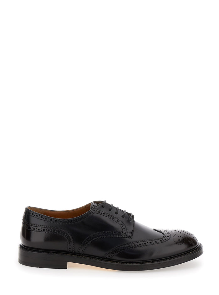 Half Wing Dark Brown Derby Shoes With Embellishments Leather Man Calf Lace