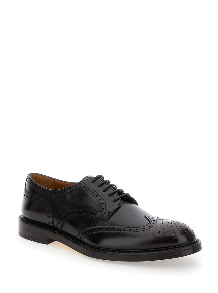 Half Wing Dark Brown Derby Shoes With Embellishments Leather Man Calf Lace