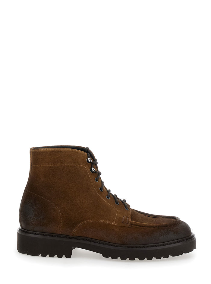 Brown Ankle Boots With Lsce-Up Closure Leather Man Calf
