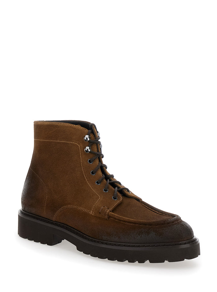 Brown Ankle Boots With Lsce-Up Closure Leather Man Calf