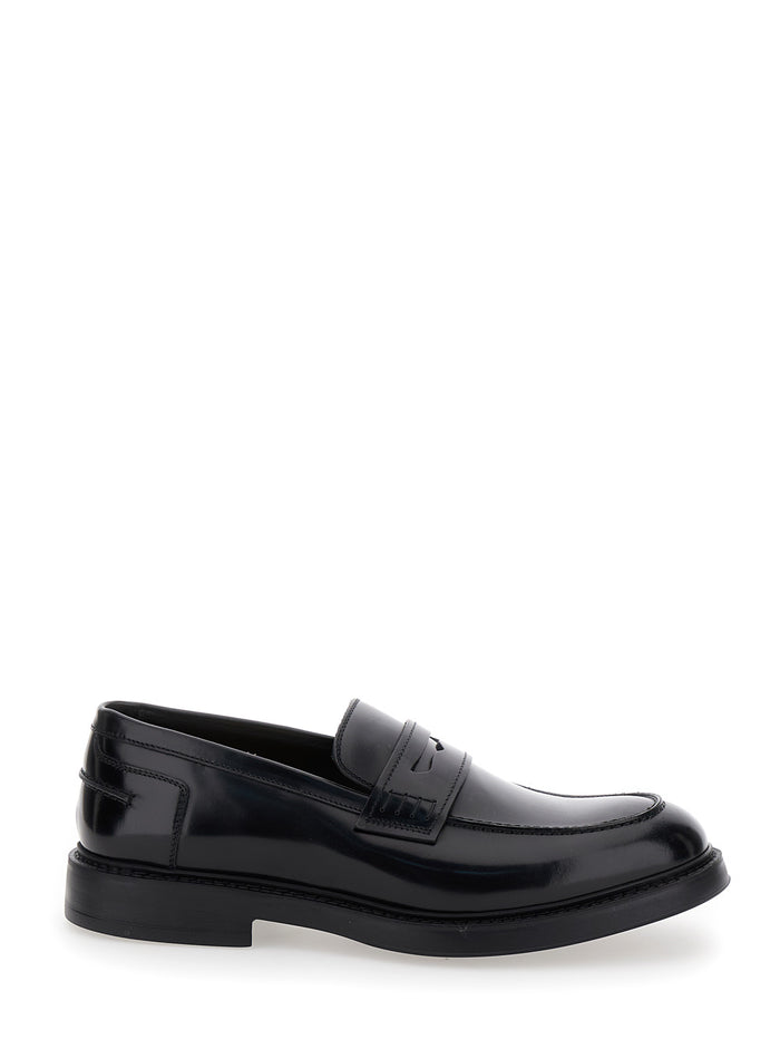 Adler Black Slip-On Loafers Smooth Leather Man Calf