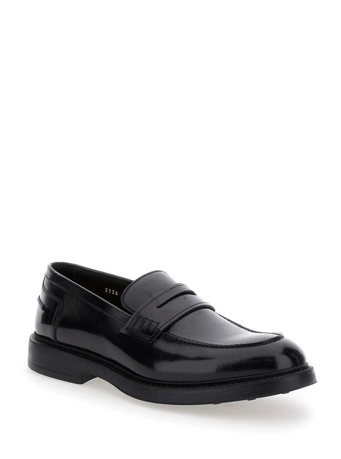 Adler Black Slip-On Loafers Smooth Leather Man Calf