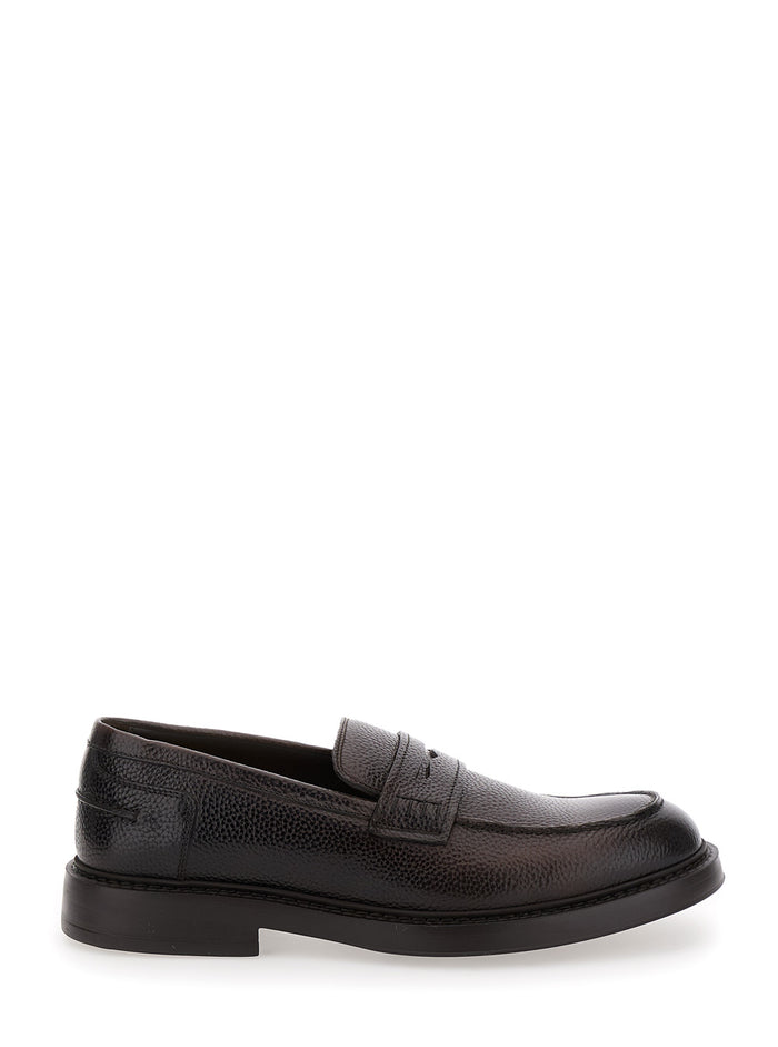Adler Brown Slip-On Loafers Hammered Leather Man Calf