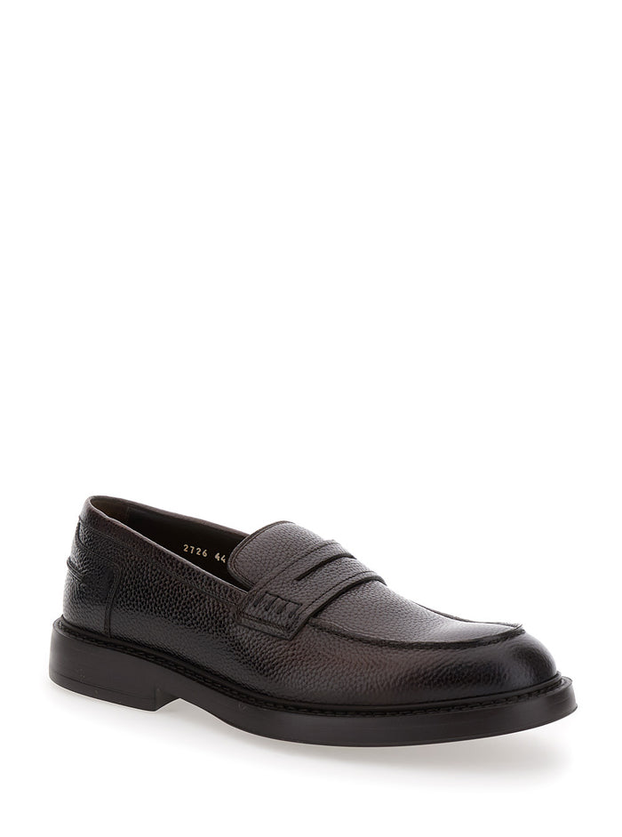 Adler Brown Slip-On Loafers Hammered Leather Man Calf