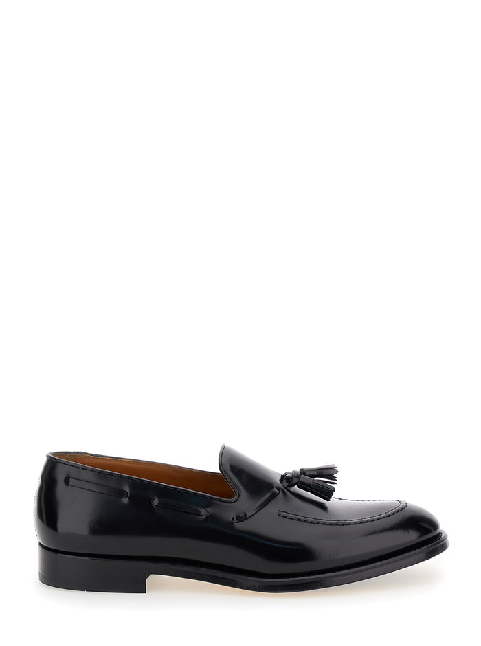 Black Slip-On Loafers With Tassel Detail Smooth Leather Man Calf