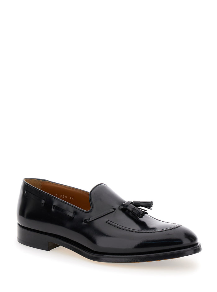Black Slip-On Loafers With Tassel Detail Smooth Leather Man Calf