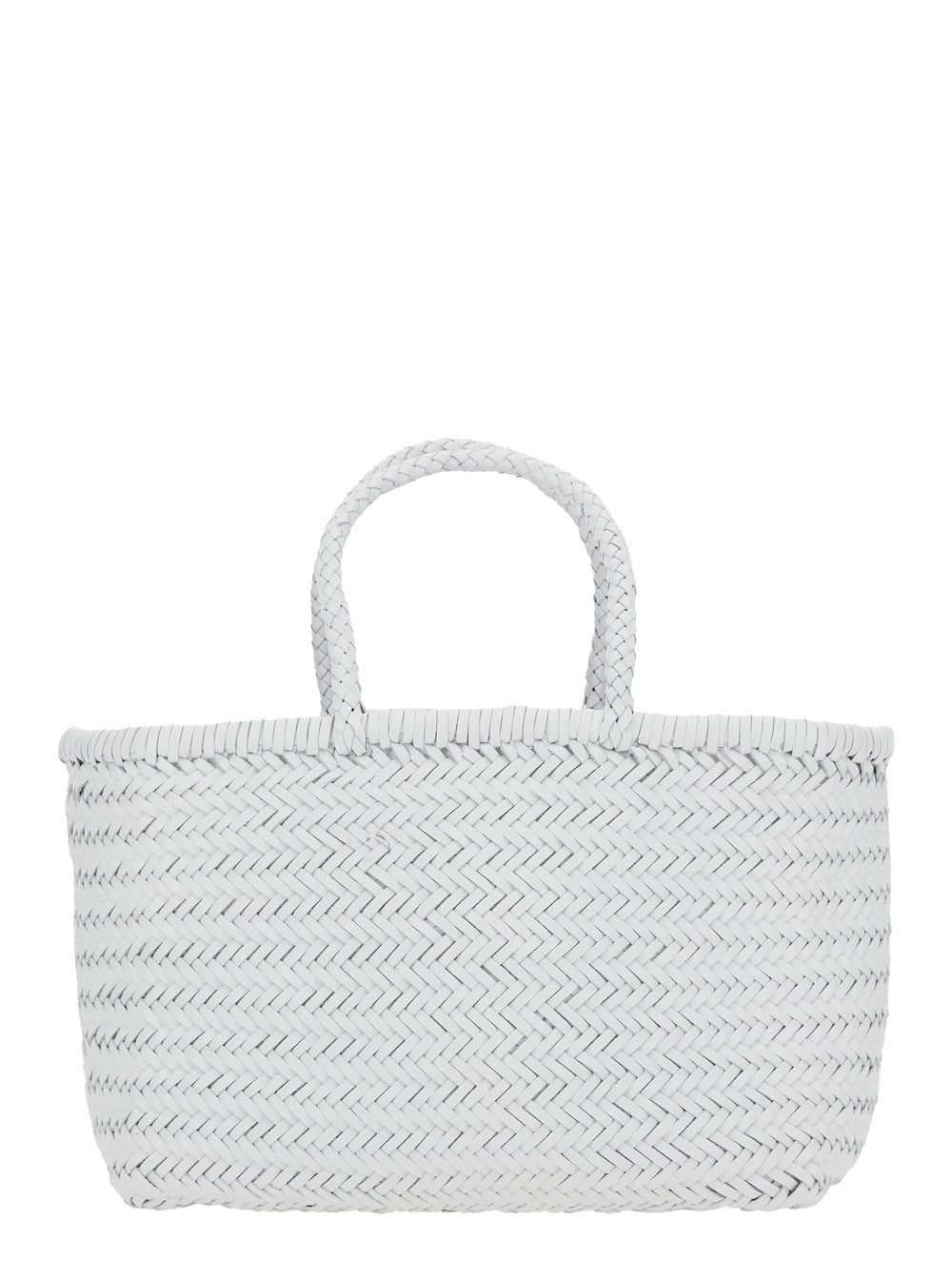 Triple Jump White Tote Bag Woven Leather Woman Buff