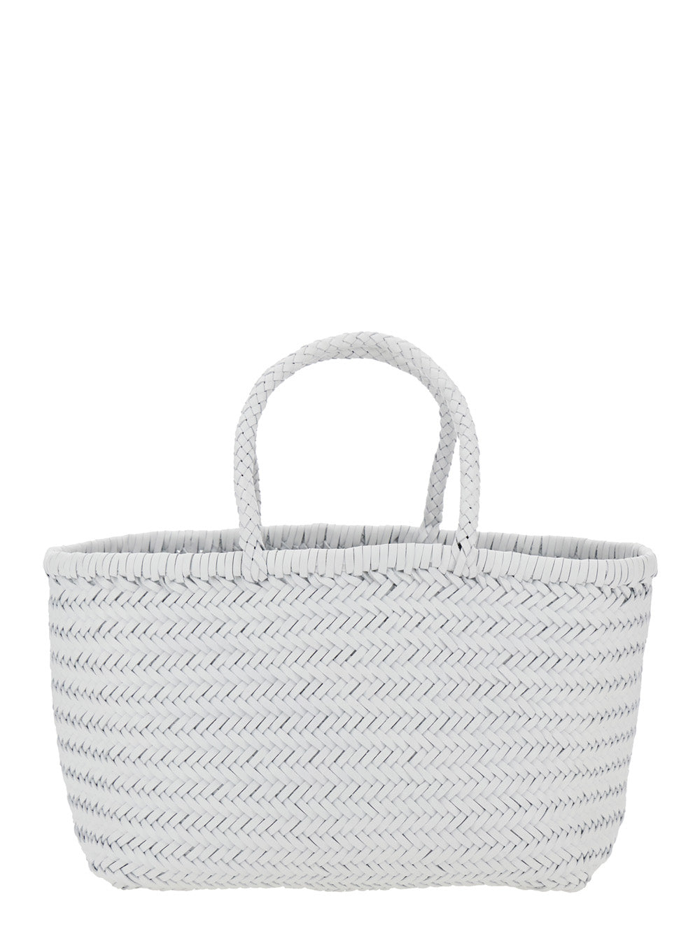 Triple Jump White Tote Bag Woven Leather Woman Buff