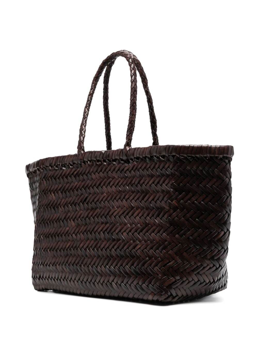 Triple Jump Brown Small Tote Bag Braided Leather Woman Buff Hand