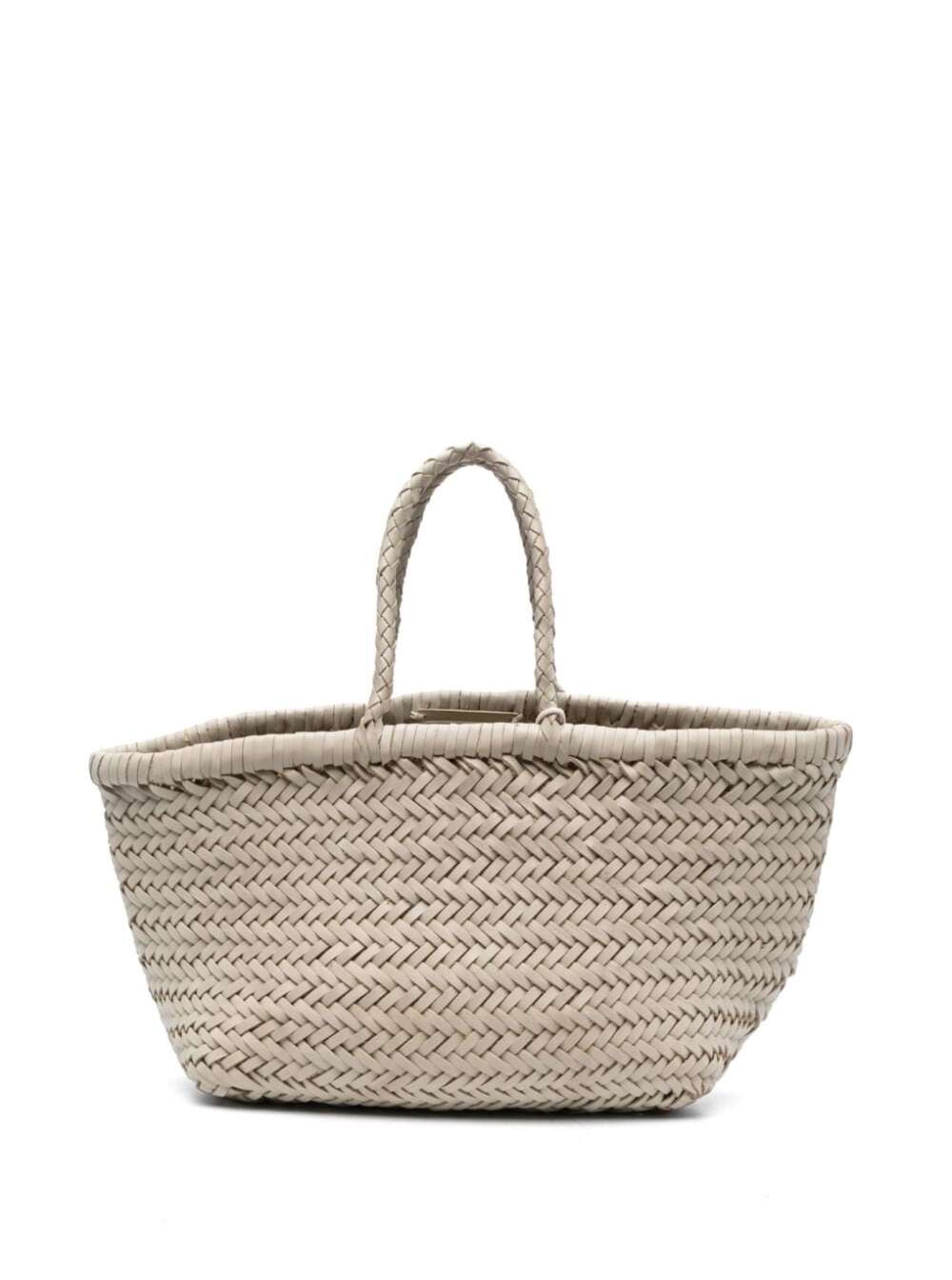 Triple Jump White Small Tote Bag Braided Leather Woman Buff Hand