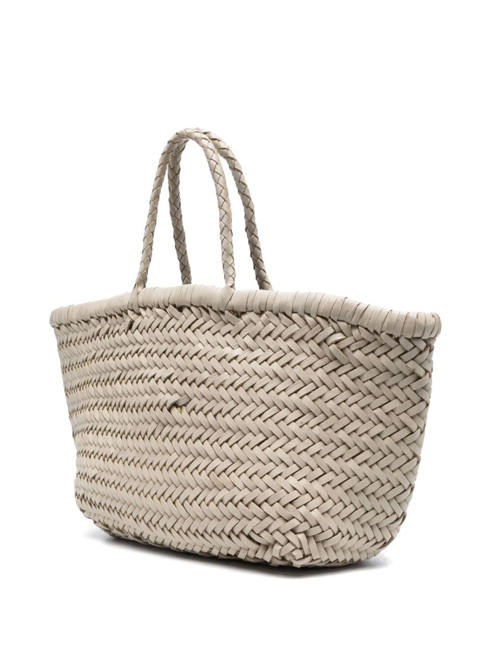 Triple Jump White Small Tote Bag Braided Leather Woman Buff Hand